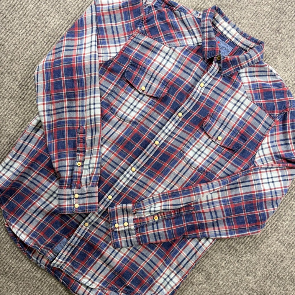 Lucky Brand Mens True Indigo Plaid Western Pearl Snap Shirt Blue Red Large